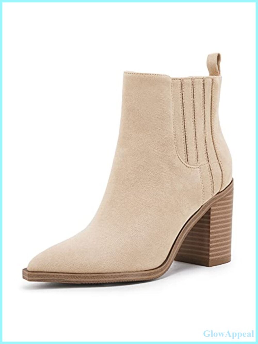 Womens Ankle Boots Slip On Pointed Toe Chunky Block Mid Heel Faux Leather